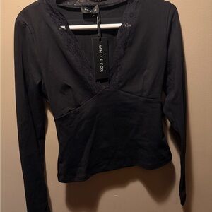 White Fox Boutique Black V-Neck Lace Top